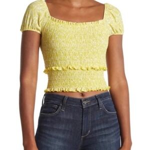 Lush Women's Yellow Smocked Tiered Crop Top Size Medium NWT